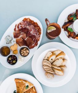 Plates of different foods 