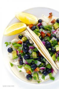 Fish Tacos with Blueberry Almond Salsa