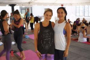 Friends enjoying yoga class