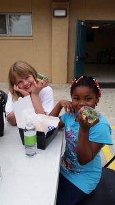 Friends showing off their food